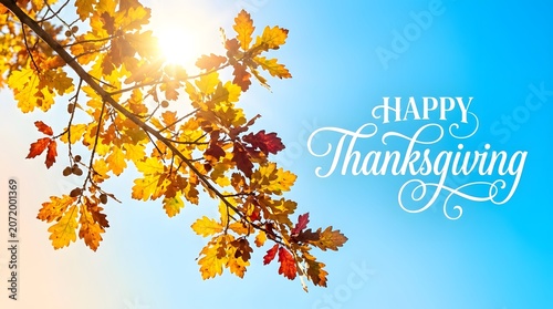 Happy thanksgiving greeting with autumn leaves