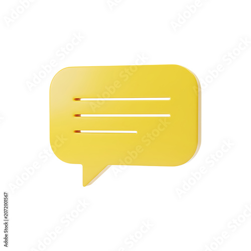 3D yellow speech bubble icon for messages and communication, isolated on transparent background