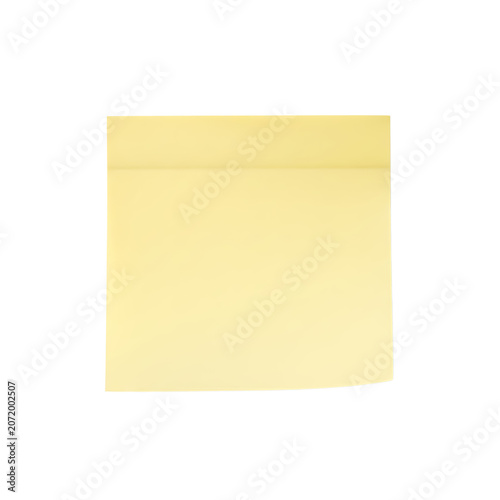 Single yellow sticky note paper isolated on transparent background, a blank reminder square.