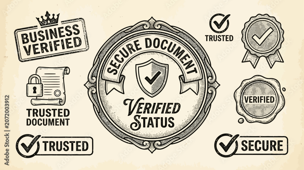 Obraz premium Secure Verified Status Pattern Illustrating Analyzed Trusted Digital Document for Corporate Business Validation and Security Authentication Process Featuring Professional Geometric Graphic Design