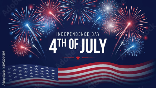 Schilderij op canvas Celebratory graphic for Independence Day on the 4th of July, featuring festive f