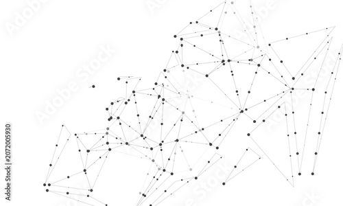 Abstract network nodes connected in a web structure. Futuristic plexus design with linked particles and geometric lines. Vector illustration isolated on white background.