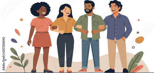 Photos Group of diverse people standing together with chain link background