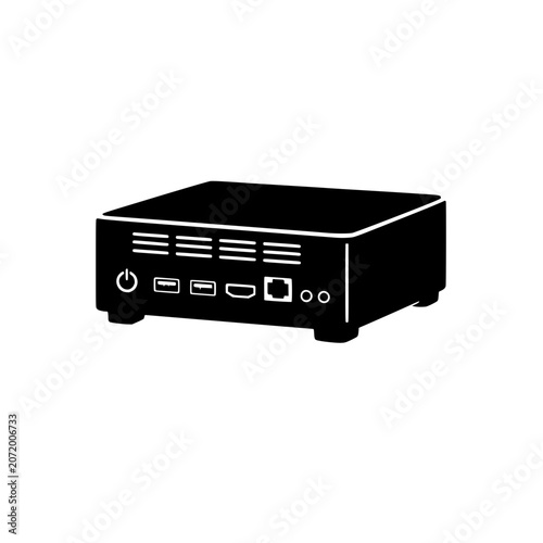 Black desktop mini computer icon isolated on white background 