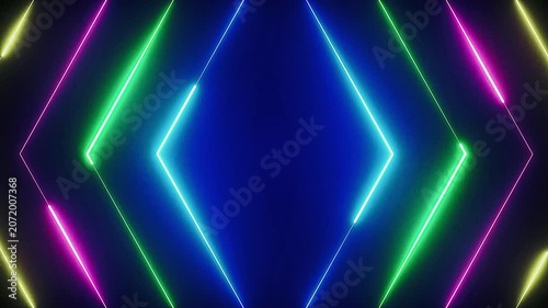 Abstract Neon Rhombus Tunnel Light Animation Background.