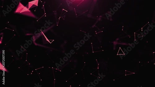 Abstract Pink Geometric Particles Floating in Dark Space Background.