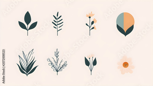 modern floral logo collection set, minimal vector branding elements, clean geometric design style pack