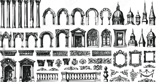 Foto Collection of architectural elements including columns arches and decorative mol
