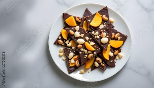 Belgian chocolate bark with nuts and dried fruits, premium confectionery image