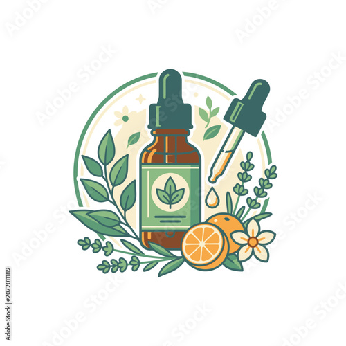 Botanical oil bottle logo.