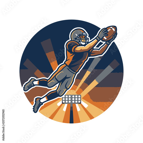 American football player jumping to catch football illustration.