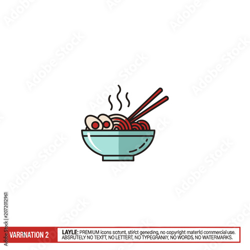 Steaming ramen noodle bowl with wooden chopsticks icon