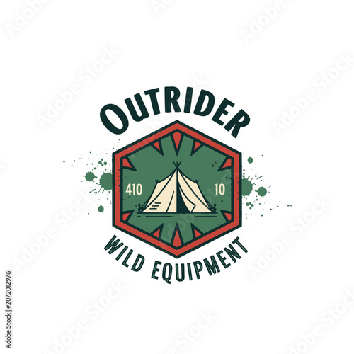 Outrider Wild Equipment green hexagon tent badge.