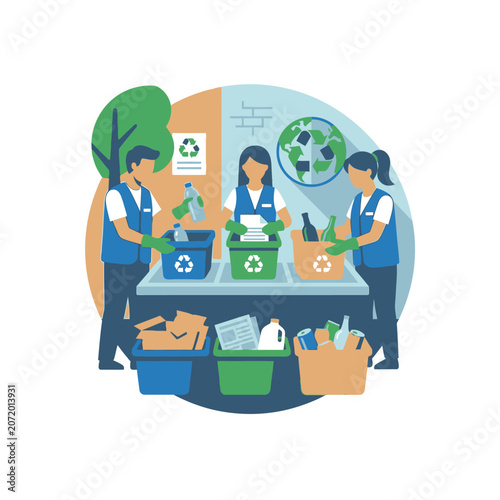 People sorting trash for recycling and sustainability.