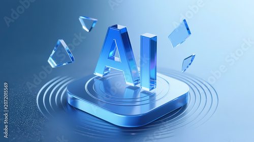 Glowing blue ai letters on tech background
