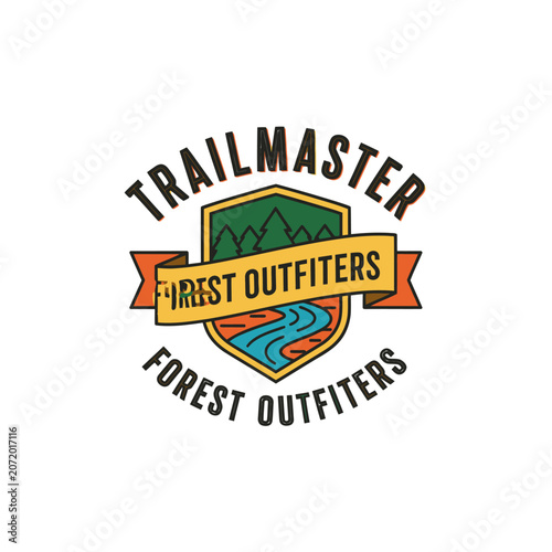 Trailmaster Forest Outfitters shield badge with orange banner detail.