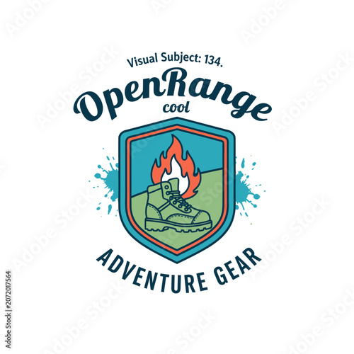 Open Range Adventure Gear boot and flame shield emblem.