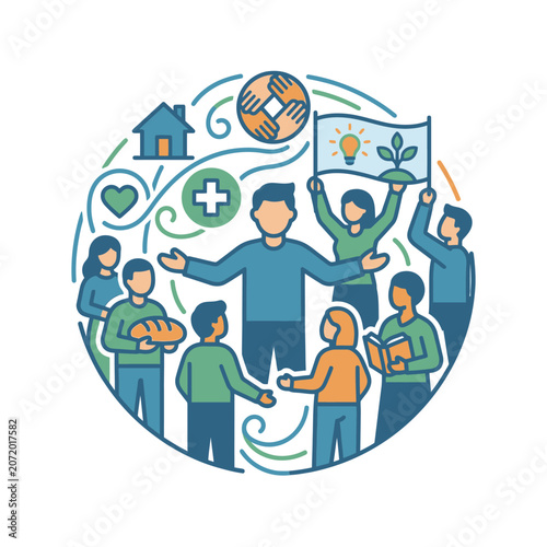 Group of people collaborating on social community projects.