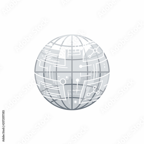 Global digital network and worldwide tech connectivity sphere graphic.