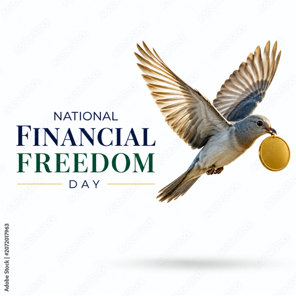 Obraz premium National Financial Freedom Day celebration with bird carrying a gold coin