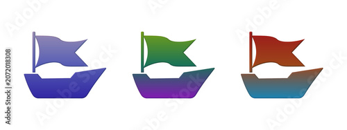 Three colorful boat icons with flags