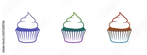 Three colorful cupcake icons with frosting