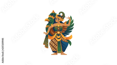 Balinese Cendrawasih dancer in vibrant traditional costume.