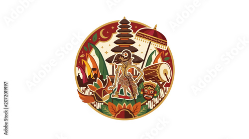 Balinese dancer circular illustration.