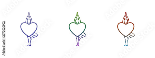 Colorful yoga pose icons with heart shape