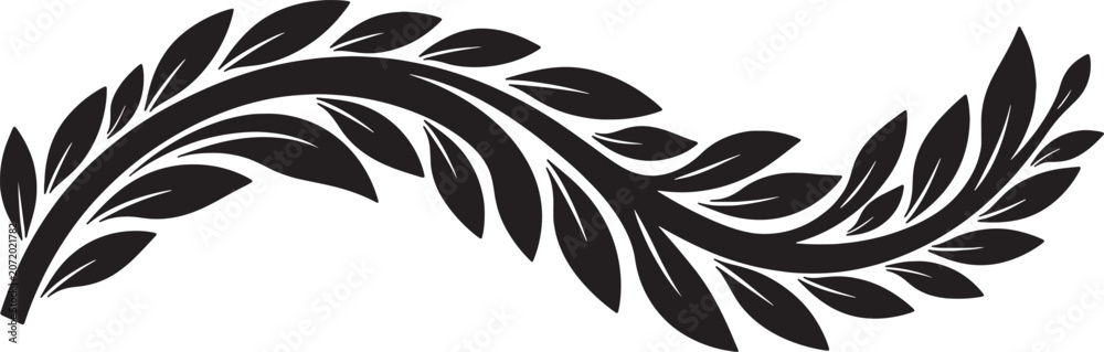 Fototapeta premium Laurel branch with leaves silhouette element for decorative ornament.