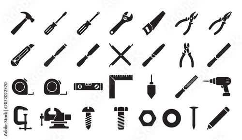 Cuadro en lienzo Professional workshop hand tool icons set for home repair and construction