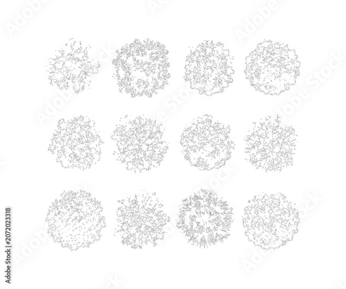 Tableau sur toile CAD tree top view outline set, light landscape canopy symbols for architecture s