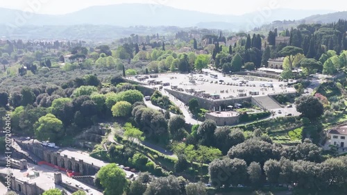 Aerial view of Piazzale Michelangelo and Florence panoramic cityscape from above Italy