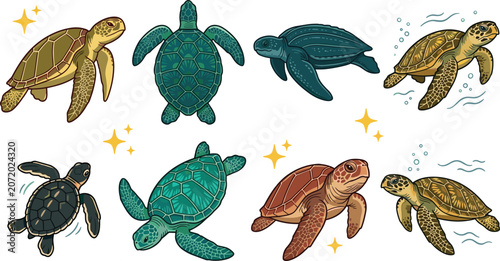 Canvastavla Sea Turtle Collection with Marine Reptiles Swimming Ocean Wildlife and Multiple