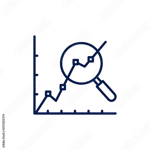 Business Data Analysis Line Graph Icon with Magnifying Glass for Market Research and Growth Concept