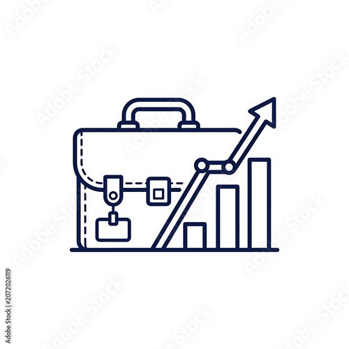 Business Briefcase with Rising Bar Graph and Upward Arrow Icon Representing Career and Profit Growth