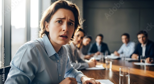 A person speaking up in a meeting, even though their voice is shaking.