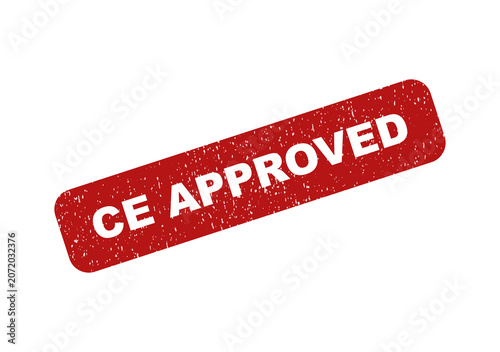 Red grunge rubber stamp with the text ce approved on a label