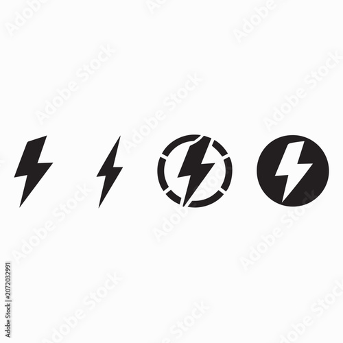 Set of lightning bolt icons and electricity power symbols inside circles