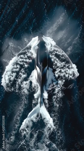 Orca Swimming in the Dark Blue Ocean generative ai