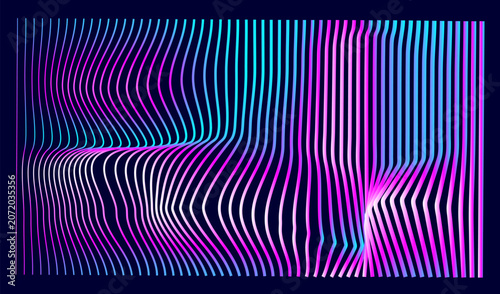 Tableau sur toile Futuristic geometric wavy linear backdrop on dark background