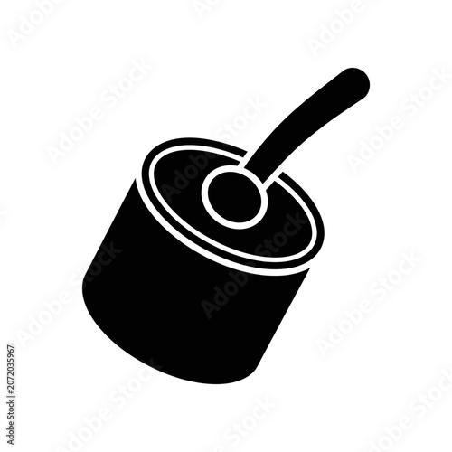 Black cooking pot with wooden handle isolated on white background minimalist kitchenware
