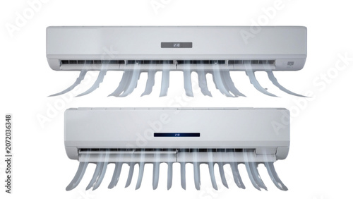 Konstfotografi Two modern air conditioning units installed on a white wall