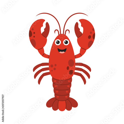 A cute and friendly red lobster cartoon character isolated on a clean white background for children's