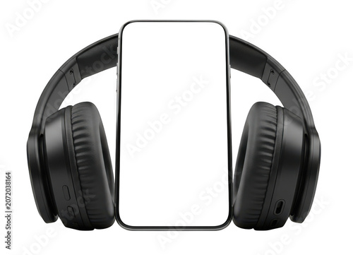 modern black over-ear headphones with blank display isolated on white background