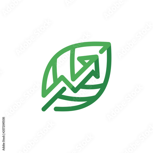 Green leaf outline featuring an internal upward arrow.