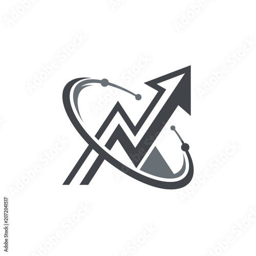 Zigzag arrow icon with planetary orbital line.