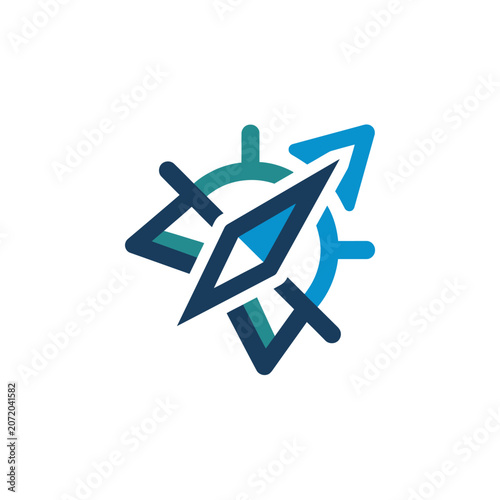 Modern blue compass and navigation arrow icon.