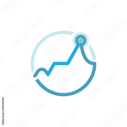 Circular blue rising trend graph.