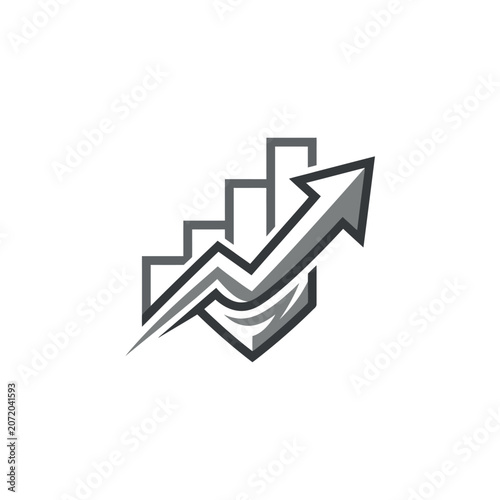 Ascending arrow over stepped bar chart icon.